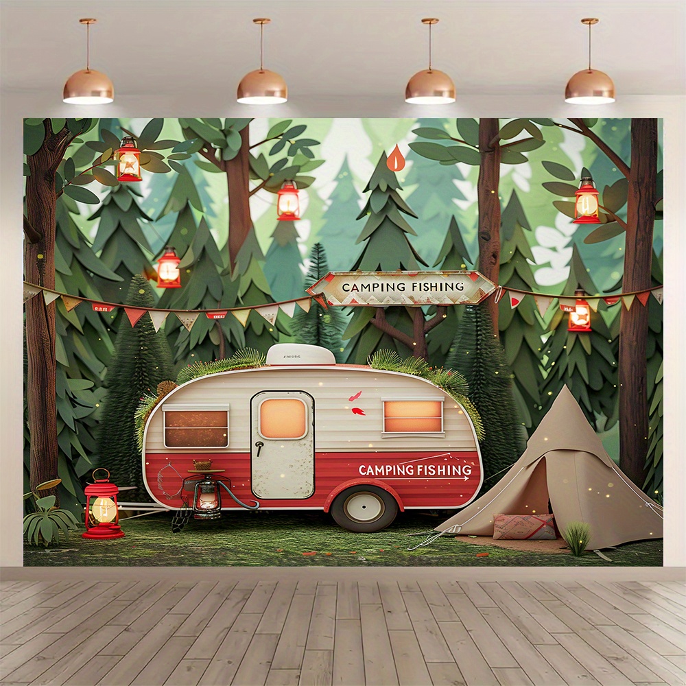 Polyester Jungle camping theme - Outdoor Adventure Background ulasan dan harga