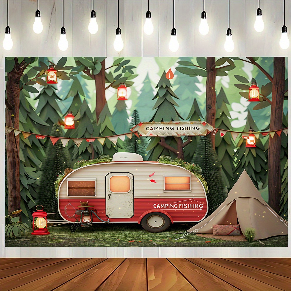 Polyester Jungle camping theme - Outdoor Adventure Background ulasan dan harga